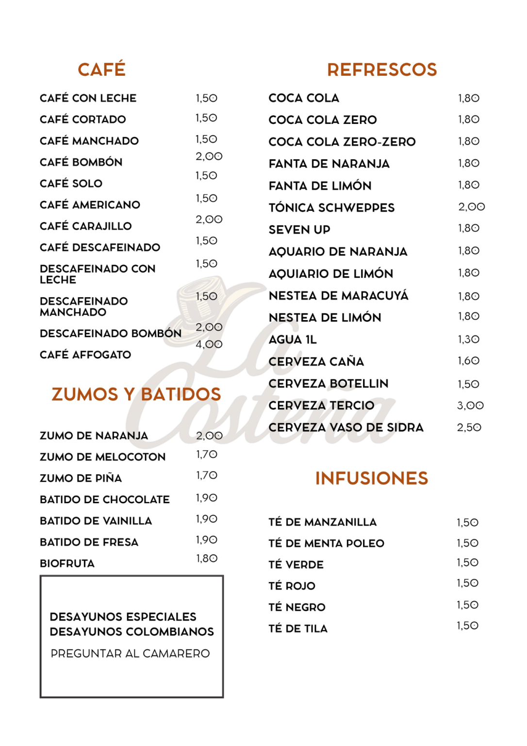La Costeña carta 1