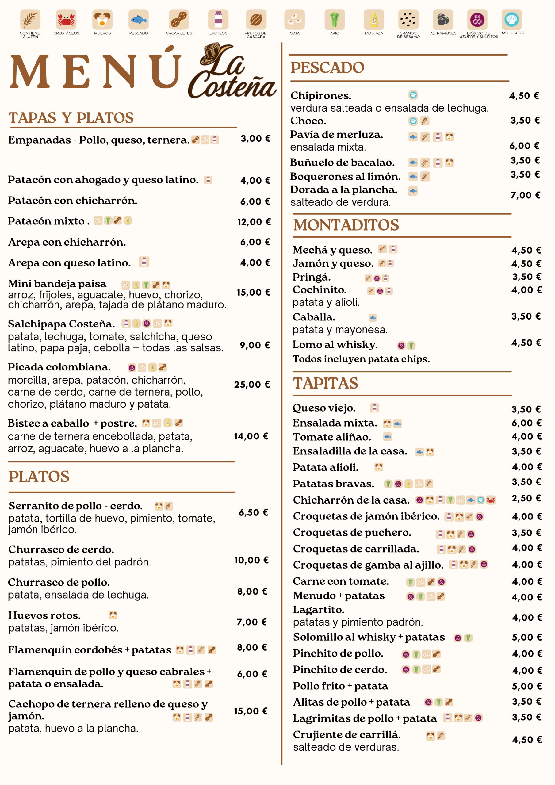 Menú La Costeña Bar Cafetería Mairena del Aljarafe - lacosteña.com